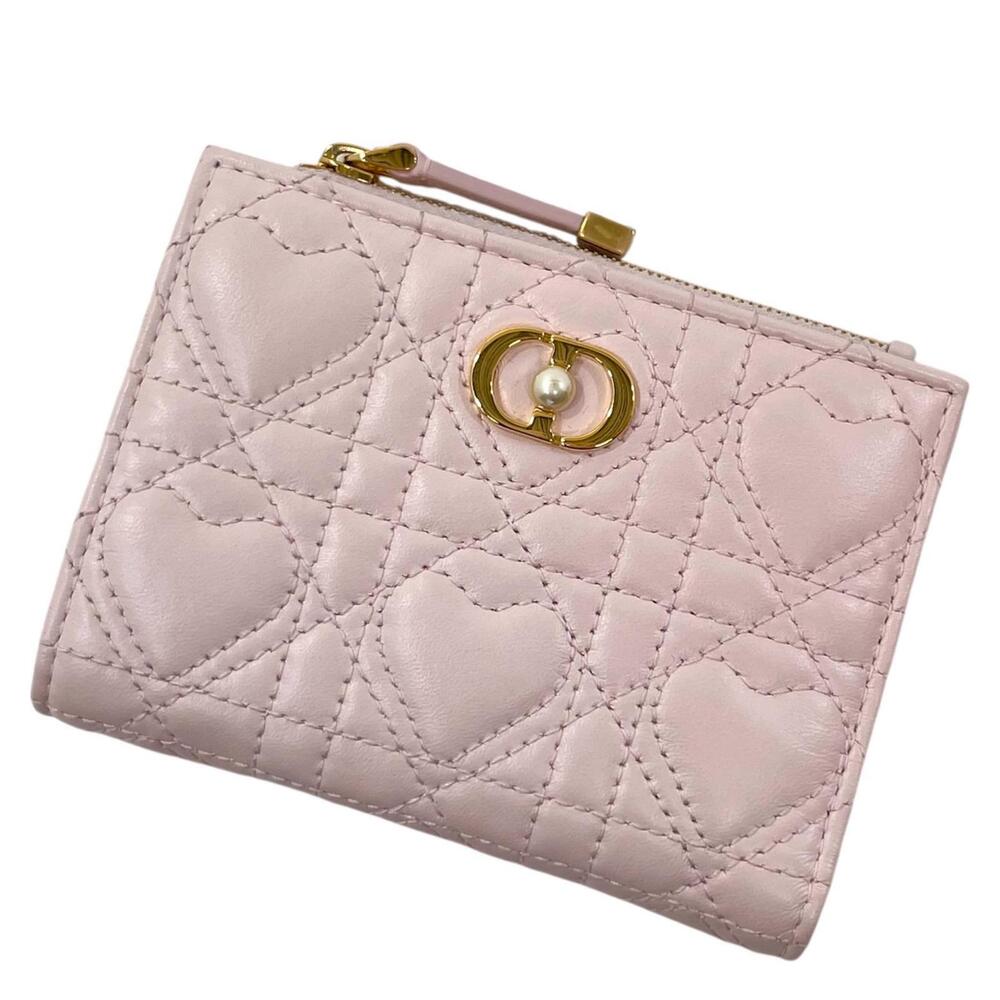 Christian Dior Cannage Bifold Wallet Leather Pink